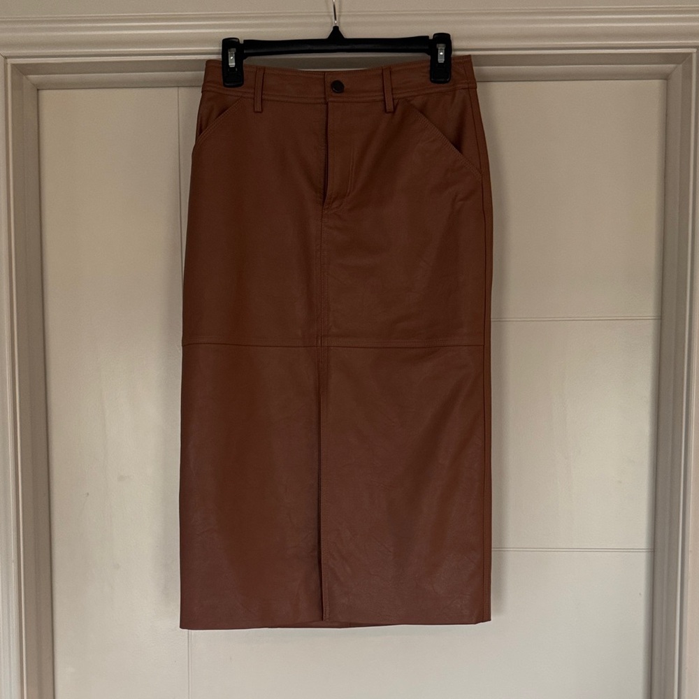 Sanctuary Brown Faux Leather Midi Pencil Skirt. Size 24